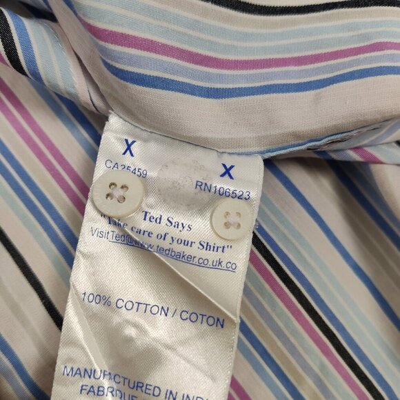 Ted Baker Men's Button Down Shirt Size 3 Colorful Striped 100% Cotton Formal - Picture 10 of 11